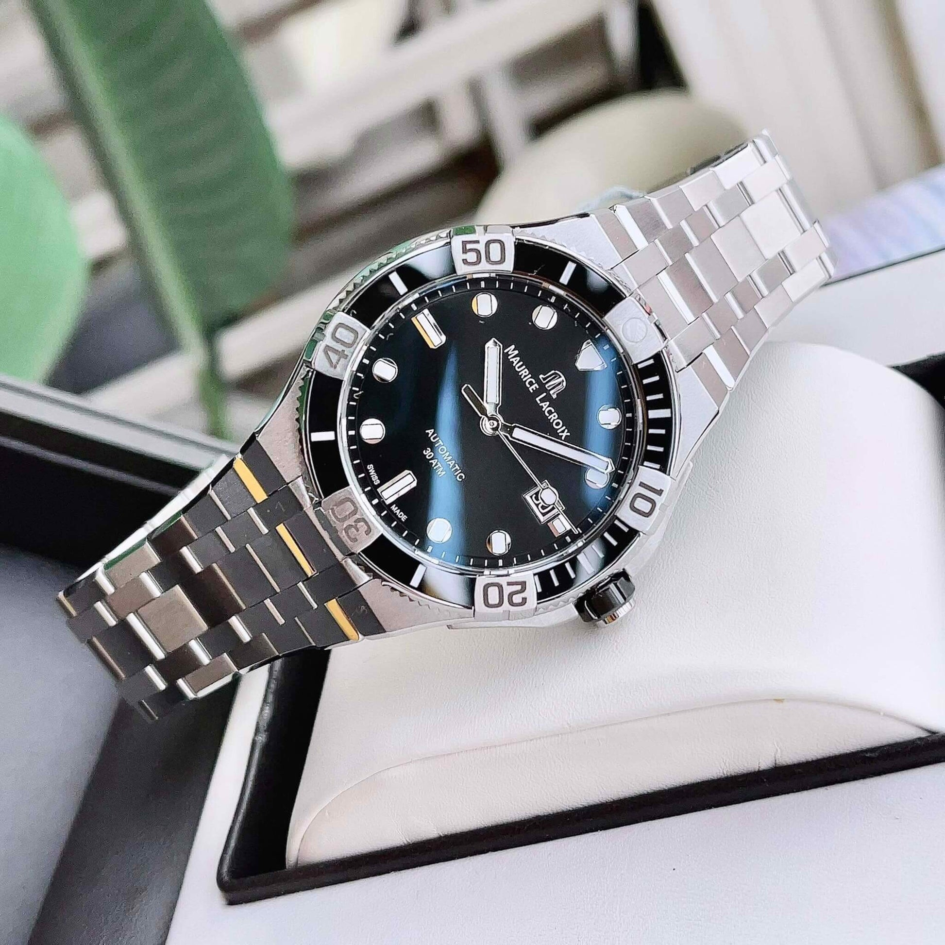 Maurice Lacroix Aikon Venturer Black Dial Silver Steel Strap Watch for Men - AI6058-SS002-330-1