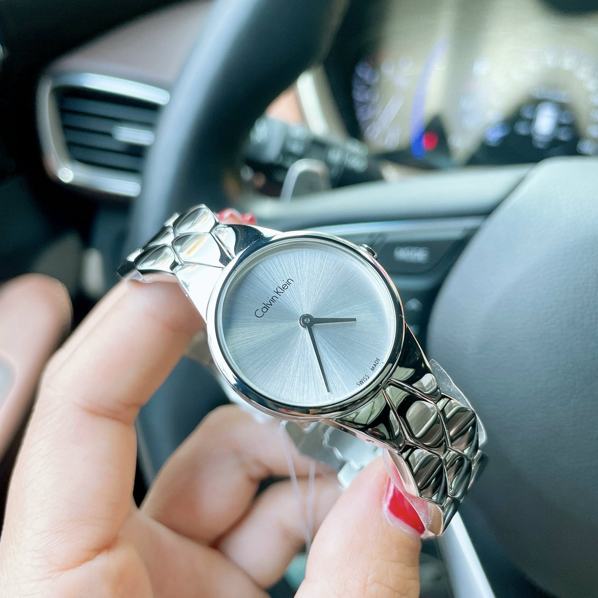 Calvin Klein Snake Silver Dial Silver Steel Strap Watch For Women - K6E23146