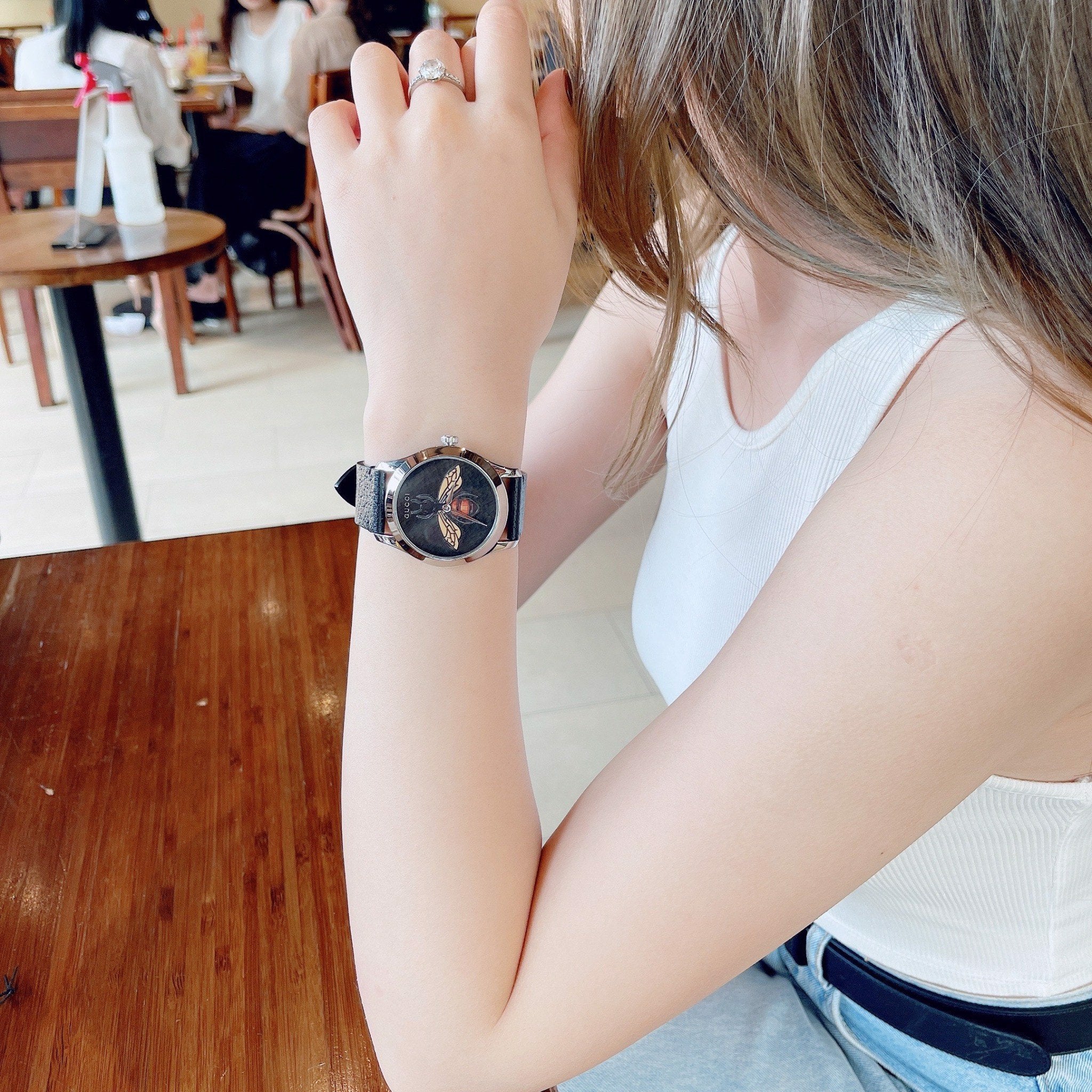 Gucci G Timeless Bee Black Dial Black Leather Strap Watch For Women - YA1264067