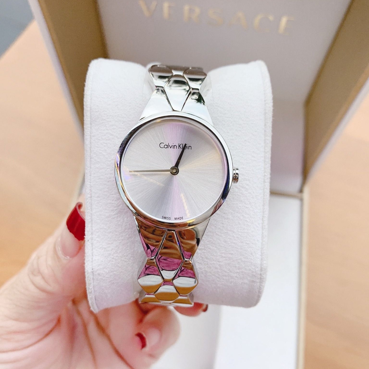 Calvin Klein Snake Silver Dial Silver Steel Strap Watch For Women - K6E23146