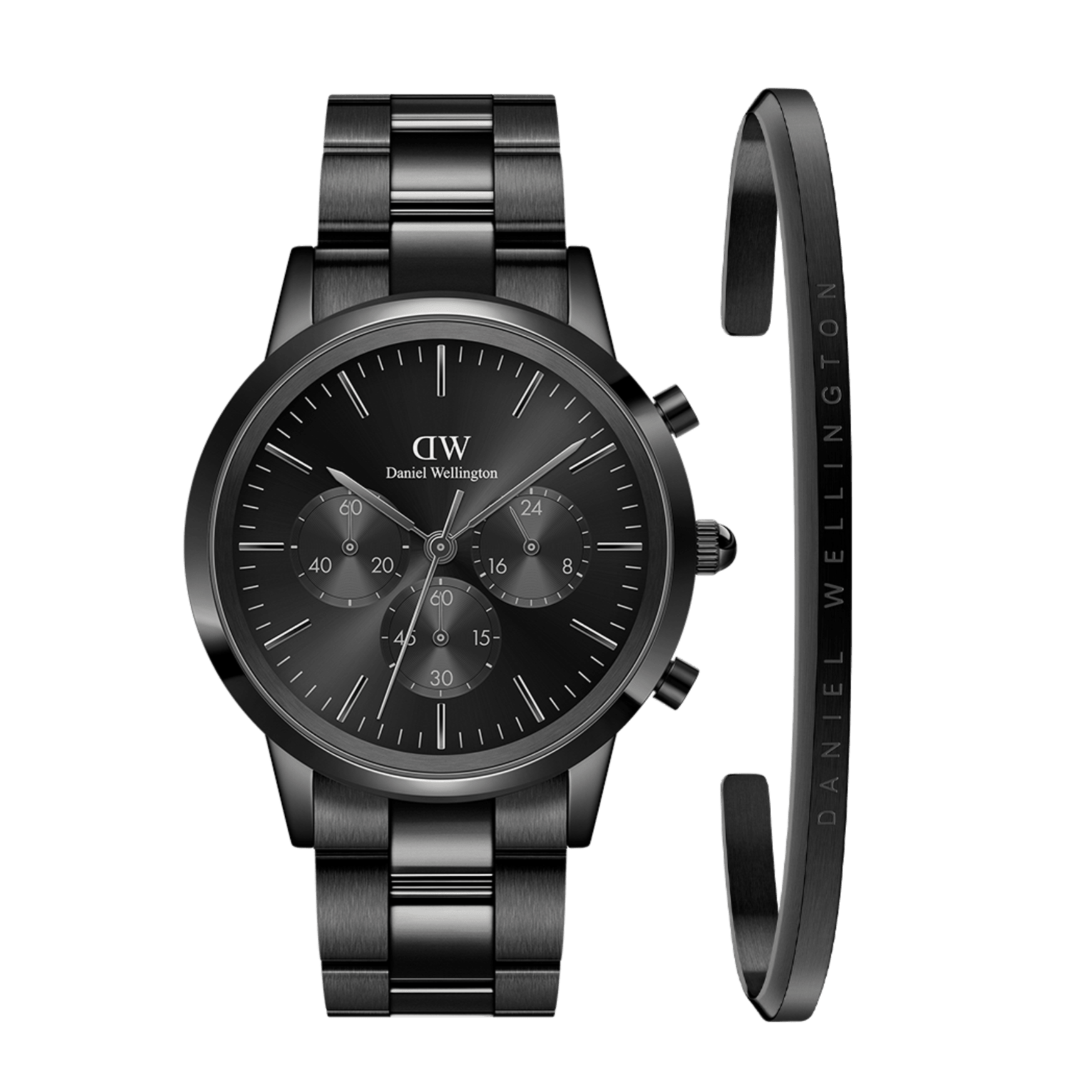 Daniel Wellington Iconic Chronograph Black Dial Black Steel Strap Watch For Men - DW00100642