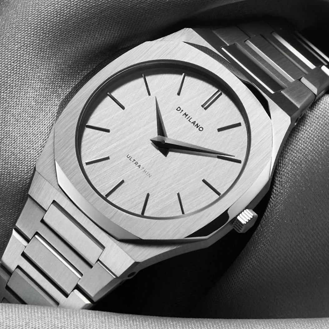 D1 Milano Ultra Thin Linen White Dial Silver Steel Strap Watch for Unisex - D1-UTBJ23
