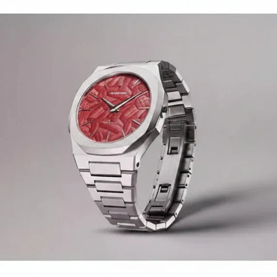 D1 Milano Ultra Thin Barn Red Dial Silver Steel Strap Watch for Men - D1-UTBJ33