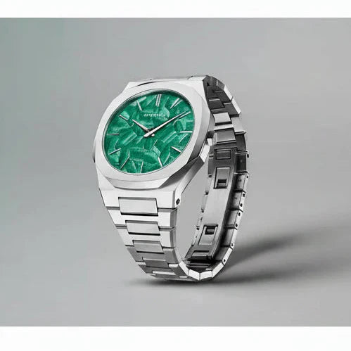 D1 Milano Ultra Thin Fir Green Dial Silver Steel Strap Watch for Men - D1-UTBJ34