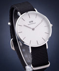 Daniel Wellington Classic Petite Cornwall White Dial Black NATO Strap Watch For Women - DW00100254