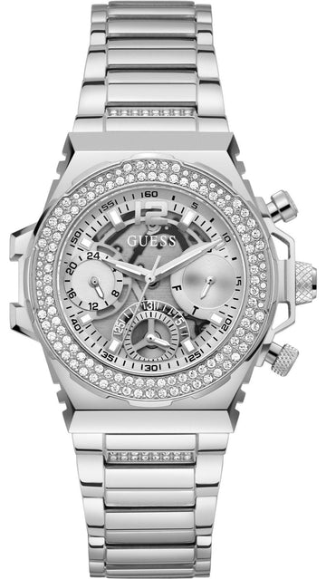 Guess Fusion Chronograph Crystals Silver Dial Silver Steel Strap Watch For Women - GW0552L1