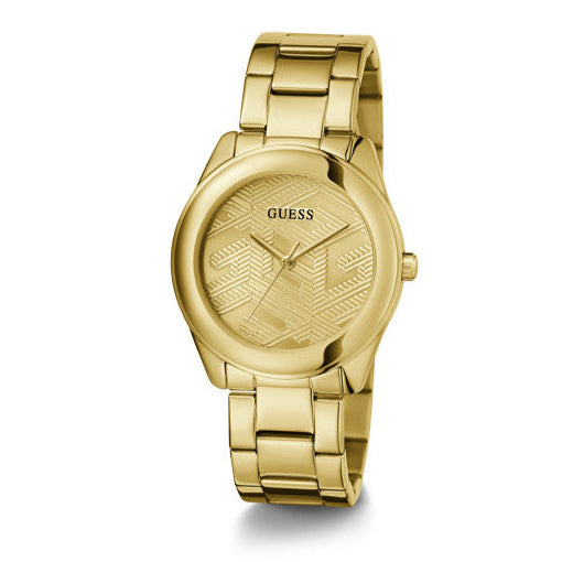 Guess Cubed Analog Gold Dial Gold Steel Strap Watch For Women - GW0606L2
