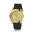 Guess Cubed Analog Gold Dial Black Silicone Strap Watch For Women - GW0665L1