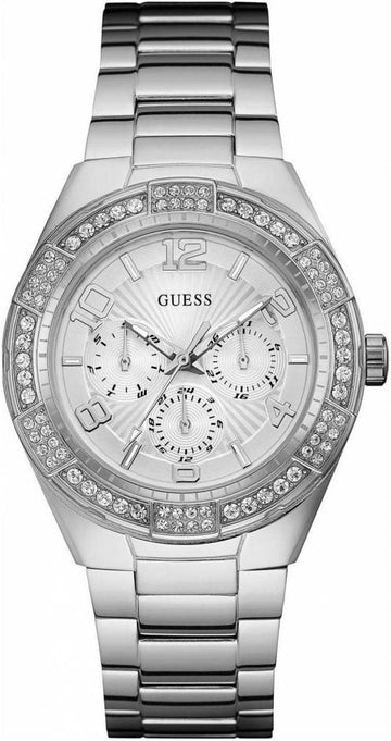 Guess Luna Diamonds Silver Dial Silver Steel Strap Watch for Women - W0729L1