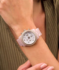 Michael Kors Runway Chronograph White Dial Pink Steel Strap Watch for Women - MK7424