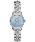 Michael Kors Runway Mercer Quartz Mother of Pearl Blue Dial Silver Steel Strap Watch For Women - MK6857
