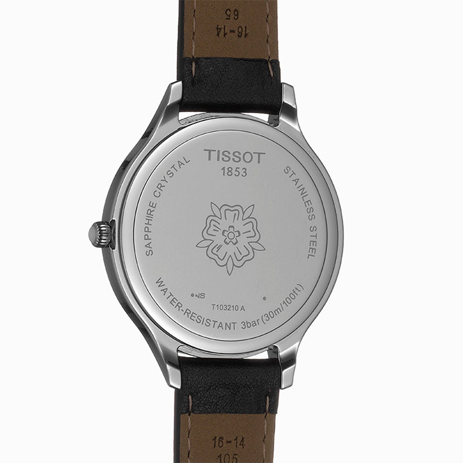Tissot Bella Ora Round White Dial Black Leather Strap Watch For Women - T103.210.16.018.00