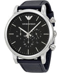 Emporio Armani Luigi Chronograph Black Dial Black Leather Watch For Men - AR1828