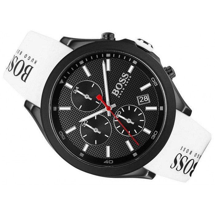 Hugo Boss Velocity Chronograph Black Dial White Rubber Strap Watch for Men - 1513718