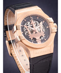 Maserati Potenza Automatic Rose Gold Dial Black Leather Strap Watch For Men - R8821108002